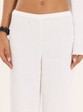 Cream Crinkle Tie Waist Straight Leg Trousers