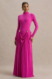 Caprice Hot Pink High Neck Maxi Dress With Embellished Details