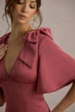 Danna Rose Pink Satin V Neck Short Sleeve Midi Dress