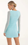 Mesh Long Sleeve Bodycon Dress in Aqua