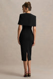 Baylor Black Midi Dress With Removable Cape Detail