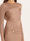 Mocha Hardware Ruched Detail Maxi Dress
