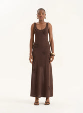 Brown Crochet Flower Detail Knitted Maxi Dress
