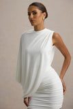 Fortuna White Ruched Mini Dress With One Sleeve