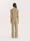 Green Towelling Straight Leg Trouser