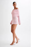 Marisol Off Shoulder Boucle Mini Dress Baby Pink