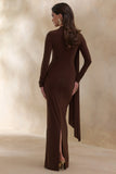 Amaria Brown High Neck Maxi Dress With Sash Detail