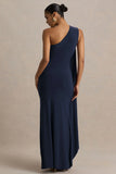 Adelina Navy One Shoulder Maxi Dress With Drape