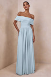 Cindie Powder Blue Bardot Neck Maxi Dress