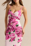 Luz Pink Hibiscus Floral Print Strappy Maxi Dress