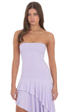 Strapless Ruffle Asymmetrical Maxi Dress in Lavender