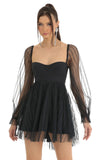 Corset Long Sleeve Striped Dress in Navy