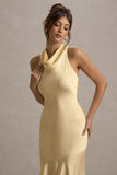 Amelita Lemon Satin Cowl Neck Maxi Dress