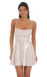 Metallic Draped A Line Dress in Rose Gold