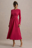 Cassiopeia Lemon Long Sleeve Midi Dress With Cross Waist
