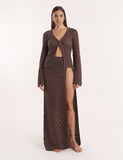 Chocolate Brown Crochet Long Sleeve Top