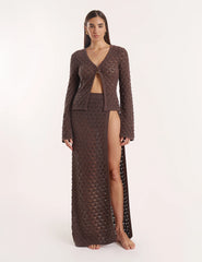 Chocolate Brown Crochet Long Sleeve Top