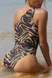 Sozzani Zebra Print Asymmetric Cut Out Swimsuit