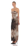 Swirl Mesh Cutout Maxi Dress in Coffee