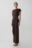 Maiara Shortsleeve Slinky Tie Maxi Dress Chocolate