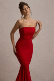 Impress Me Red Strapless Bandeau Fishtail Maxi Dress