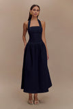 Caroline Denim Halter Midi Dress Indigo Blue