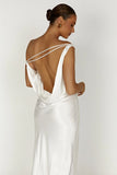 Yvette Slip Maxi Dress With Asymmetrical Hem White