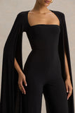 Zara Black Square Neck Jumpsuit With Cape Sleeves
