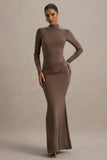 Reid Brown Long Sleeve Gathered Maxi Dress