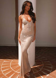 Tula Beaded Mesh Maxi Dress Silver Diamante