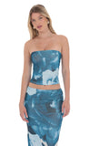 Strapless Floral Mesh Two Piece Set in Blue