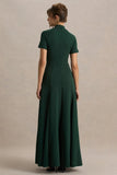 Alea Dark Green High Neck Short Sleeve Maxi Dress