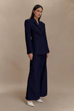 Jacqueline Pleated Wide Leg Pants Navy Pinstripe
