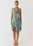 Bad Alive Halter Hanky Mini Dress Aqua Blur