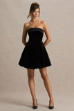 Mina Black Velvet And Satin Bandeau Skater Mini Dress