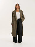 Khaki Belted Longline Trench Coat