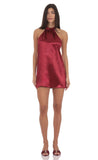 Satin Halter Shift Dress in Maroon