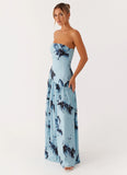 Eden Strapless Maxi Dress Blue Black Floral
