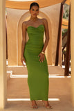 Katarina Green Sweetheart Neck Maxi Dress With Ruched Details