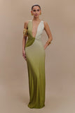 Stella Draped Slinky Maxi Dress Ombre Vintage Olive