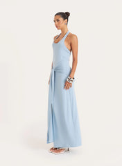 Blue Halterneck Belt Detail Maxi Dress