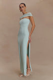 Aurora Slinky And Mesh Split Maxi Dress Lagoon