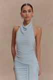 Calandra Slinky Halter Top With Hardware Pale Blue
