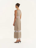 Khaki Satin Lace Cut Out Maxi Dress