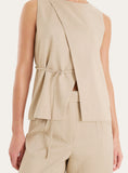 Beige Tailored Tie Waist Detail Wrap Front Top