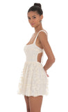 Floral Mesh Lace A line Dress in Cream