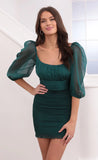 Smocked Chiffon Dress in Green