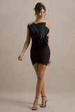 Olivette Black Ruffled Mini Dress With Corsage Detail