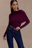 Mazie Asymetrical Cashmere Blend Long Sleeve Knit Top Plum