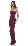 Pinstripe Wide Leg Linen Pants in Burgundy